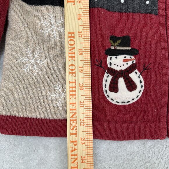 Vtg Ugly Christmas Sweater Large Petite Cardigan Snowman Holiday Winter Grandma - Picture 7 of 11